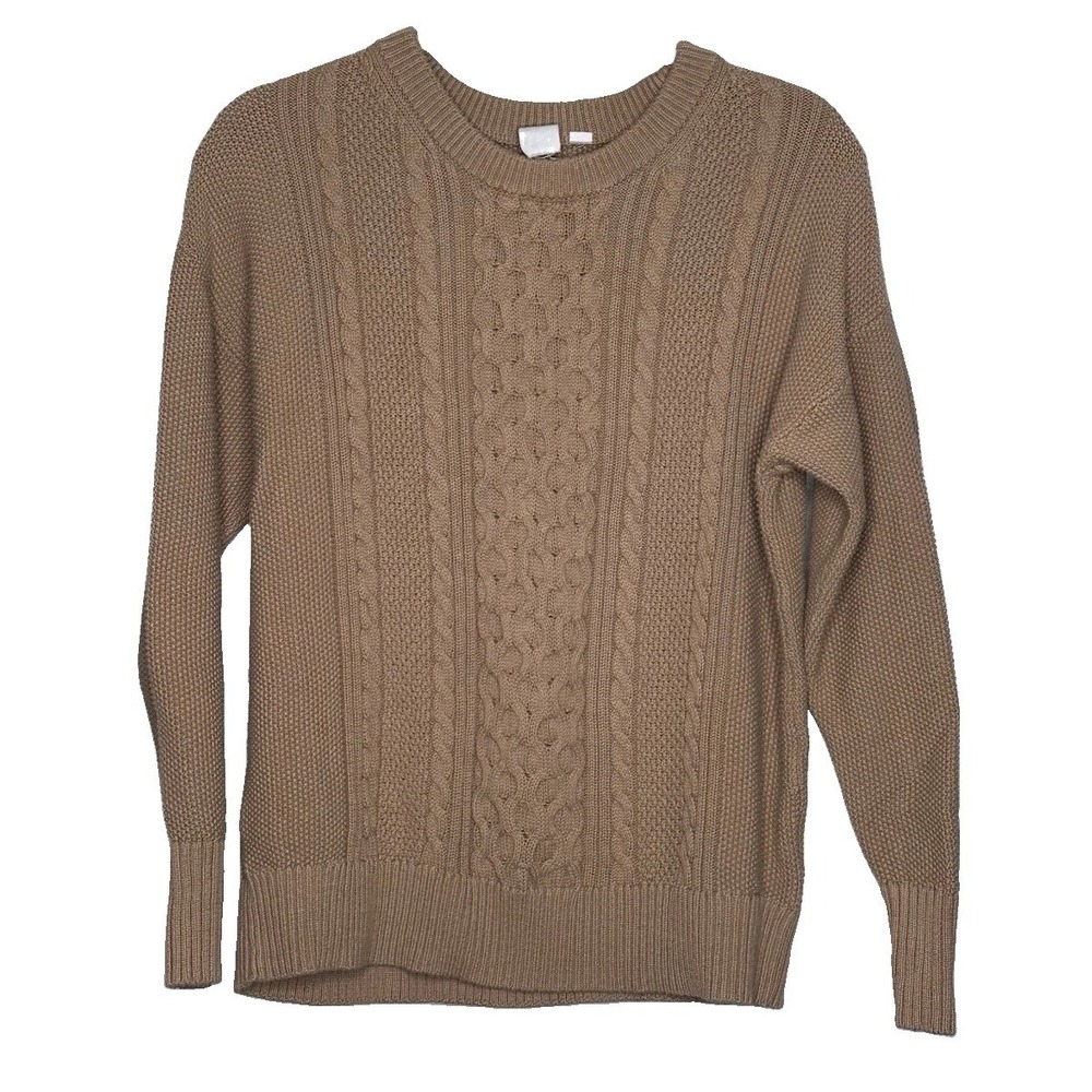 Vintage Gap Women's Large Fisherman Cable Knit Sweater Camel Crew Neck Y2k 90s